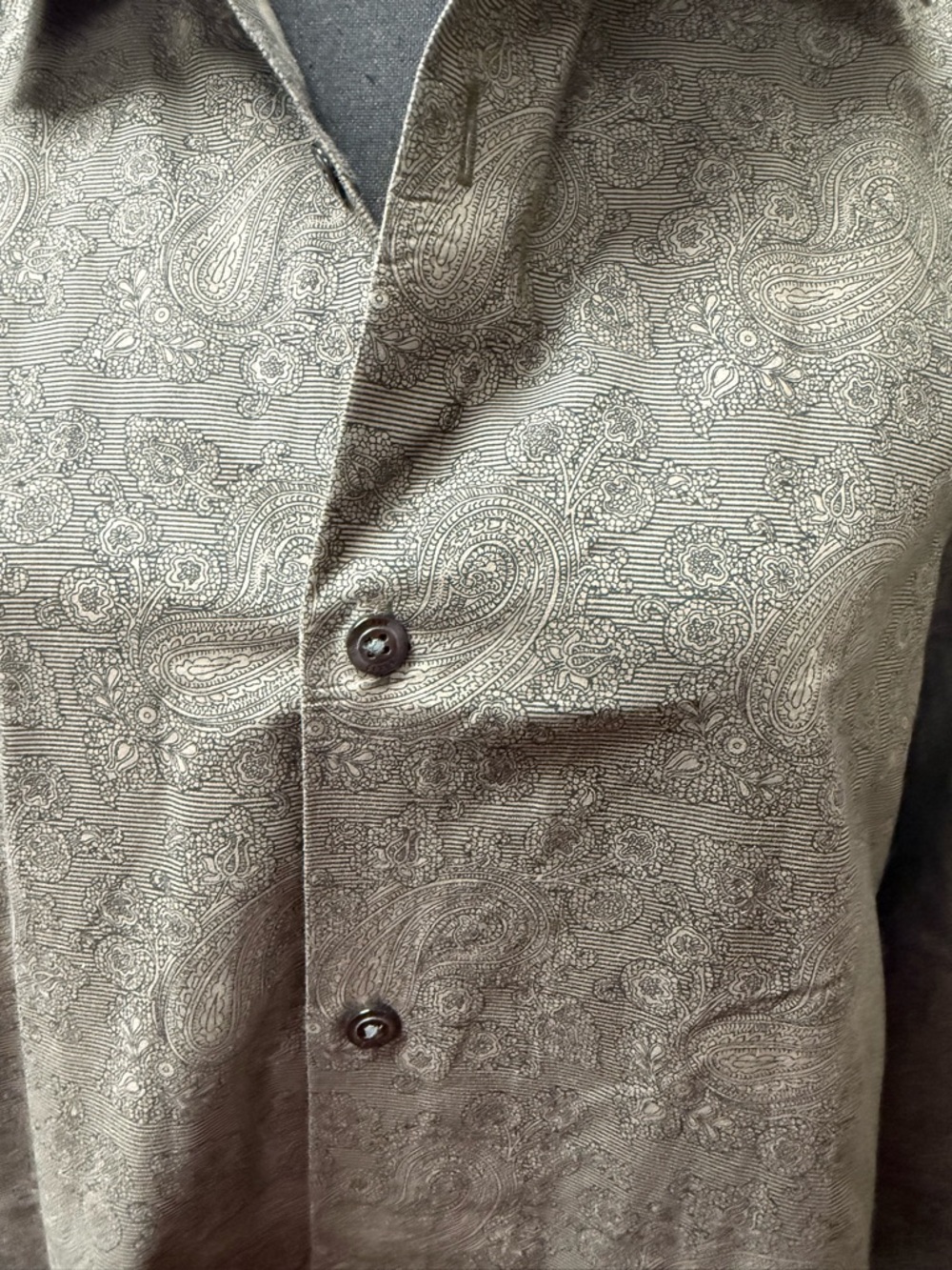 Perry Ellis Gray Paisley Button Up Shirt XL Cotton Long Sleeve Dress Top - Picture 3 of 10